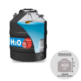 Tanque agua 400l polietileno H2O tricapa con brida negro ø830mm x 850mm