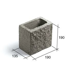 Bloque SP13/M mitad hormigon simil piedra gris 135mm x 190mm x 190mm