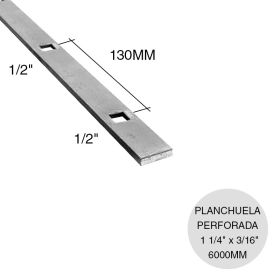 Planchuela herreria acero laminado 1 1/4" x 3/16" perforacion cuadrada 1/2" c/130mm barra 31.7mm x 4.8mm x 6m