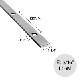 Planchuela herreria acero laminado 1 1/4" x 3/16" perforacion cuadrada 9/16" c/130mm barra 31.7mm x 4.8mm x 6m