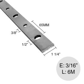 Planchuela herreria acero laminado 1 1/4" x 3/16" perforacion redonda 3/8" y 1/2" c/65mm barra 31.7mm x 4.8mm x 6m