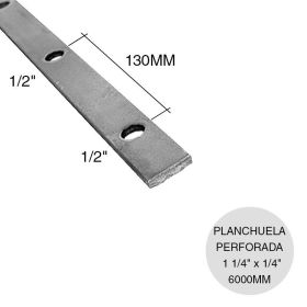 Planchuela herreria acero laminado 1 1/4" x 1/4" perforacion redonda 1/2" c/130mm barra 31.7mm x 6.4mm x 6m