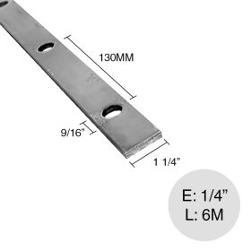 Planchuela herreria acero laminado 1 1/4" x 1/4" perforacion redonda 9/16" c/130mm barra 31.7mm x 6.4mm x 6m