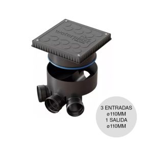 Kit camara inspeccion desagüe cloacal pluvial polipropileno negro 330mm x 330mm 3 entradas x ø 110mm / 1 salida x ø 110mm