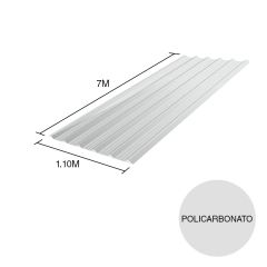 Chapa trapezoidal T101 policarbonato cristal 7m x 1.1m x 0.8mm