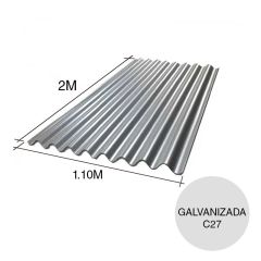 Chapa sinusoidal acanalada galvanizada techos C27 2m x 1.1m x 0.4mm