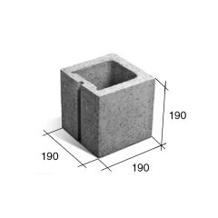 Bloque P20/M FD mitad hormigon gris 190mm x 190mm x 190mm