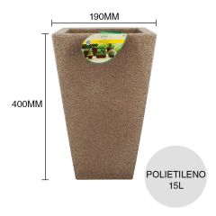 Maceta cuadrada 15l Joinville polietileno simil piedra granito 190mm x 190mm x 400mm