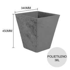Maceta cuadrada 38l Fortaleza polietileno simil piedra cemento 340mm x 340mm x 450mm