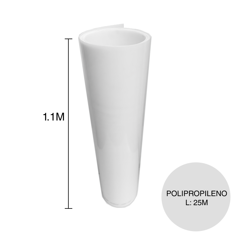 Chapa lisa Luz polipropileno blanca translucida 1.5mm rollo x 1.1m x 25m