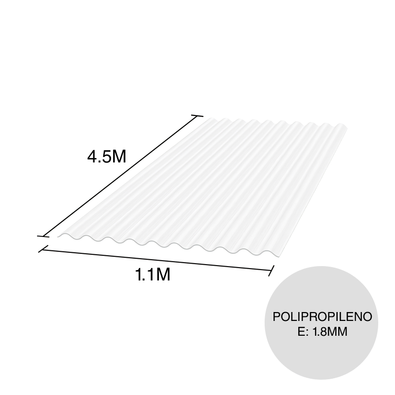 Chapa acanalada Resist polipropileno blanca translucida 4.5m x 1.1m x 1.8mm