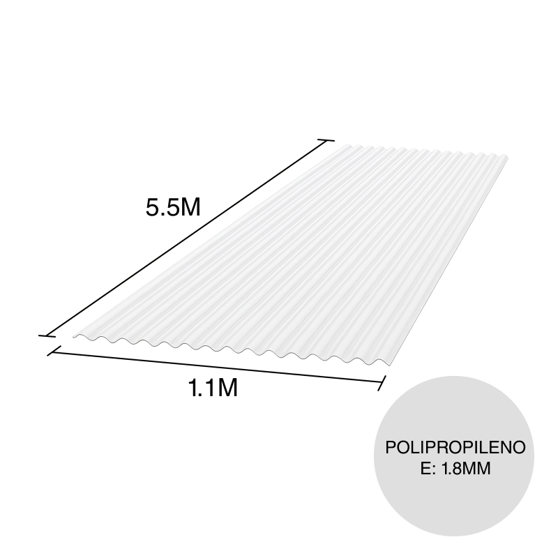 Chapa acanalada Resist polipropileno blanca translucida 5.5m x 1.1m x 1.8mm