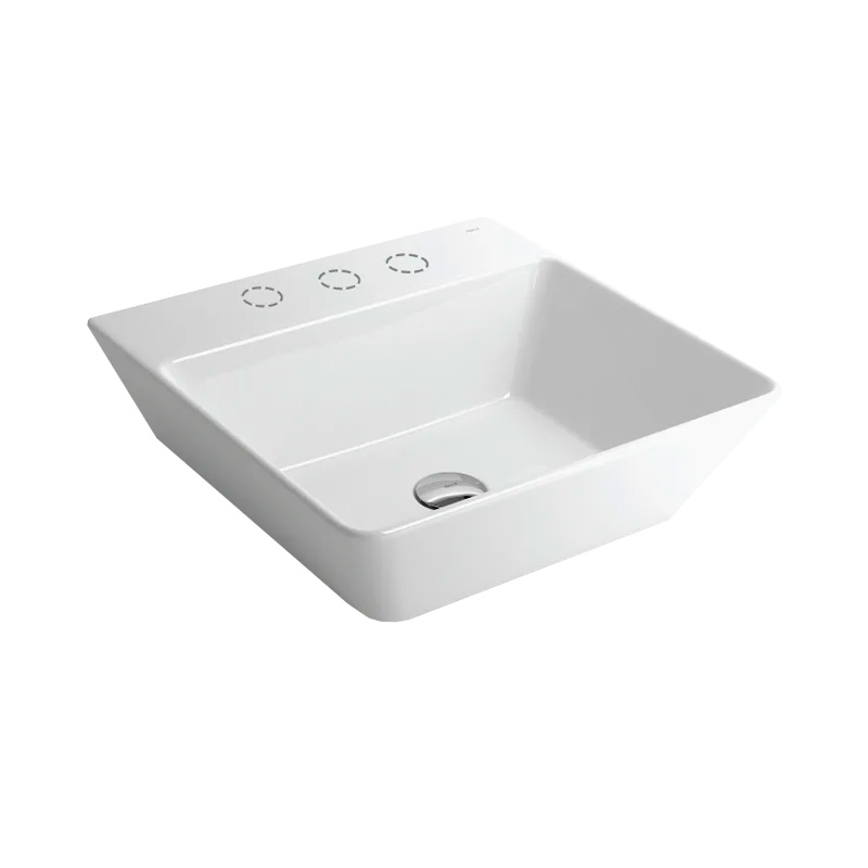 Bacha lavatorio loza L270 de apoyo cuadrado 1 agujero blanco brillante 165mm x 420mm x 420mm