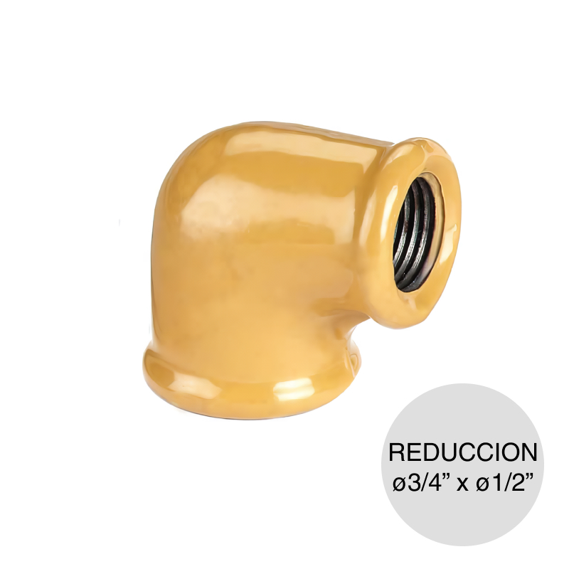 Codo 90° reduccion Epoxi gas union rosca ø 3/4" x ø 1/2"