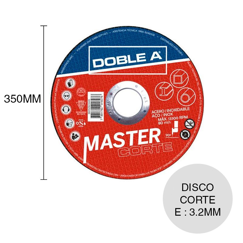Disco amoladora corte recto Master T41 acero 3.2mm x ø 25.4mm x ø 350mm