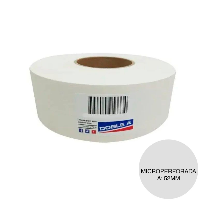 Cinta papel microperforada tomado juntas invisibles construccion seco interior blanca rollo x 52mm x 76m