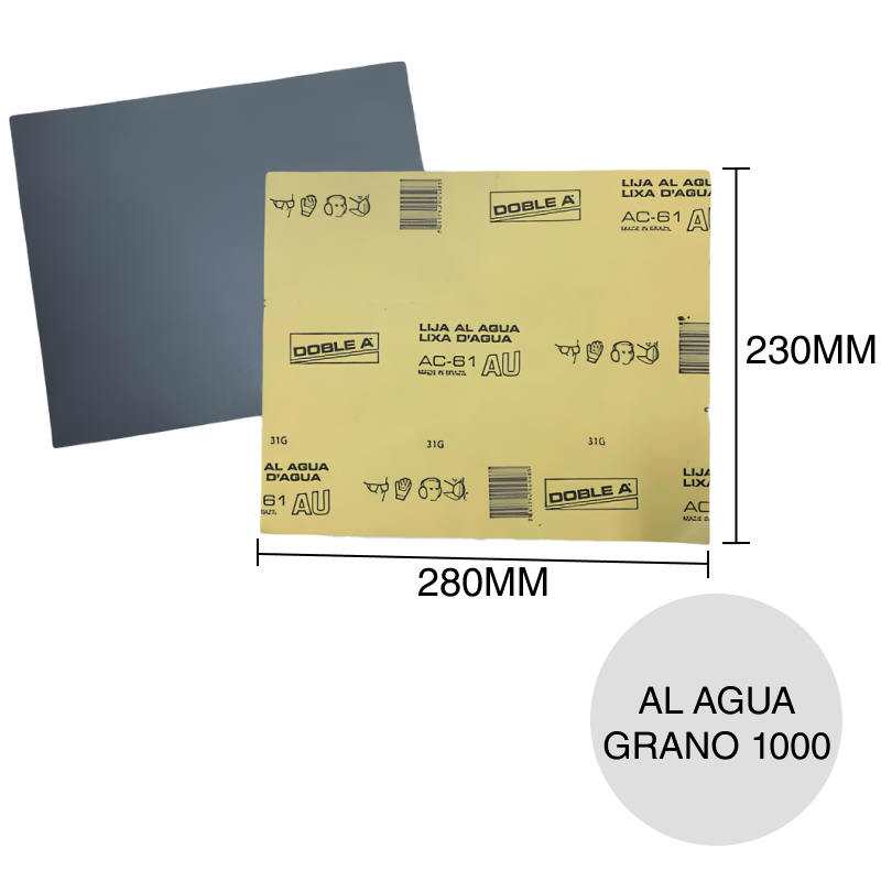 Lija al agua micrograno AC-61 grano 1000 hoja 230mm x 280mm