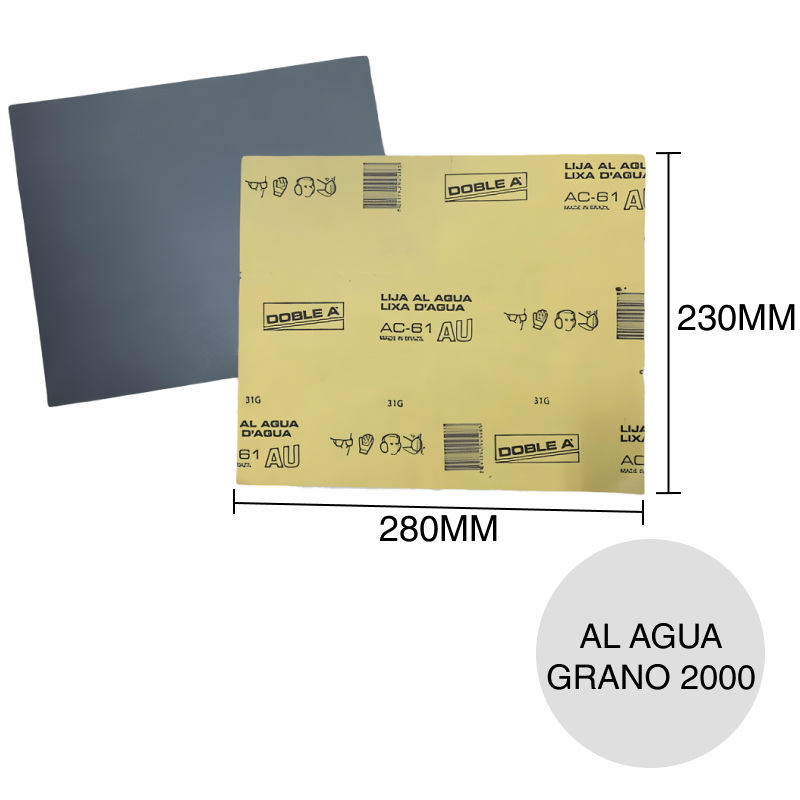 Lija al agua micrograno AC-61 grano 2000 hoja 230mm x 280mm