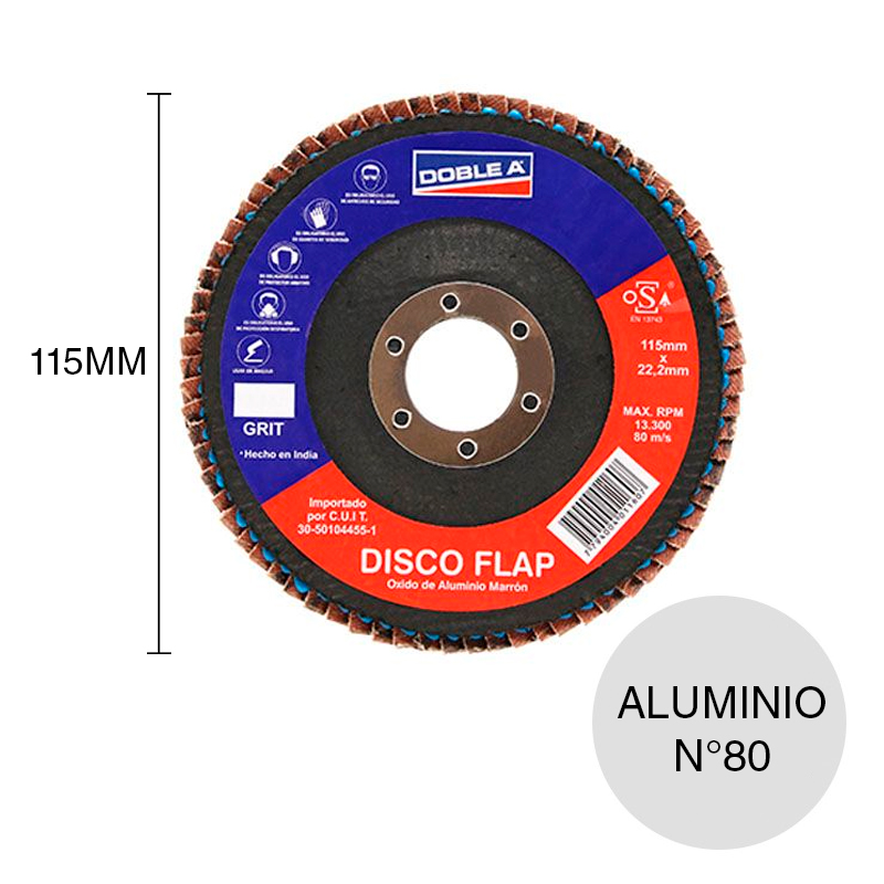 Disco amoladora Flap Master Oxido Aluminio N°80 ø 22mm x ø 115mm