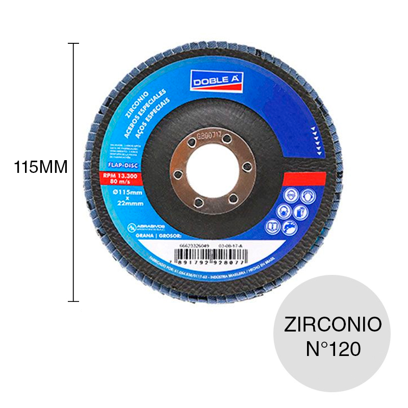 Disco amoladora Flap Zirconio Ultra N°120 x ø 22mm x ø 115mm