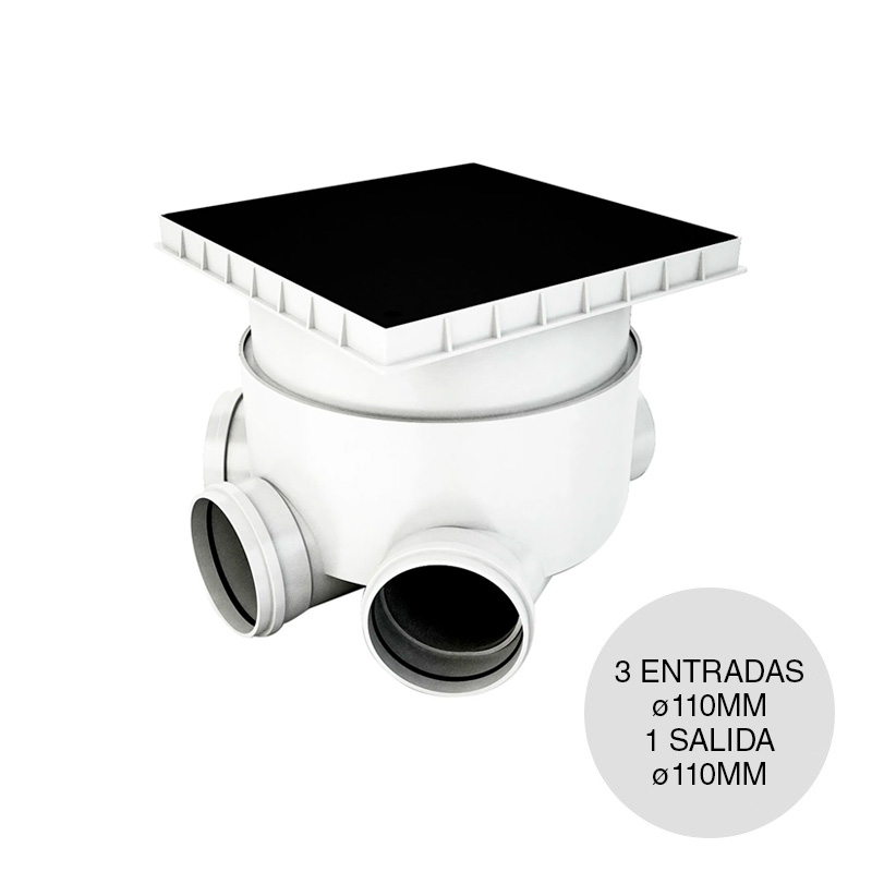 Camara inspeccion multiple desagüe cloacal pluvial pvc 3 entradas x ø 110mm / 1 salida x ø 110mm