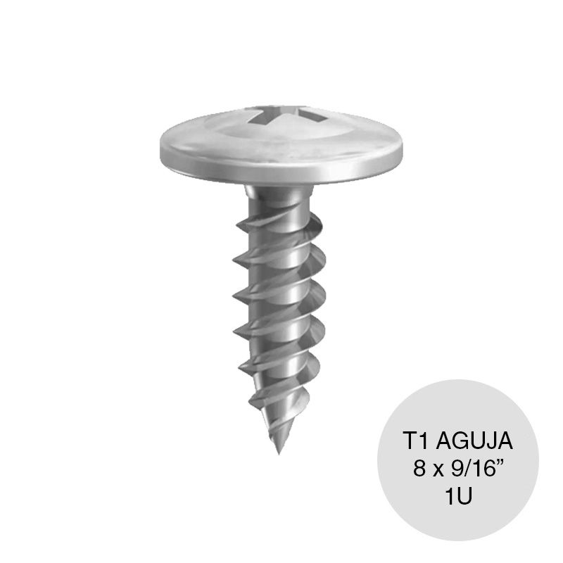 Tornillo autoperforante T1 punta aguja zincado 8 x 9/16"