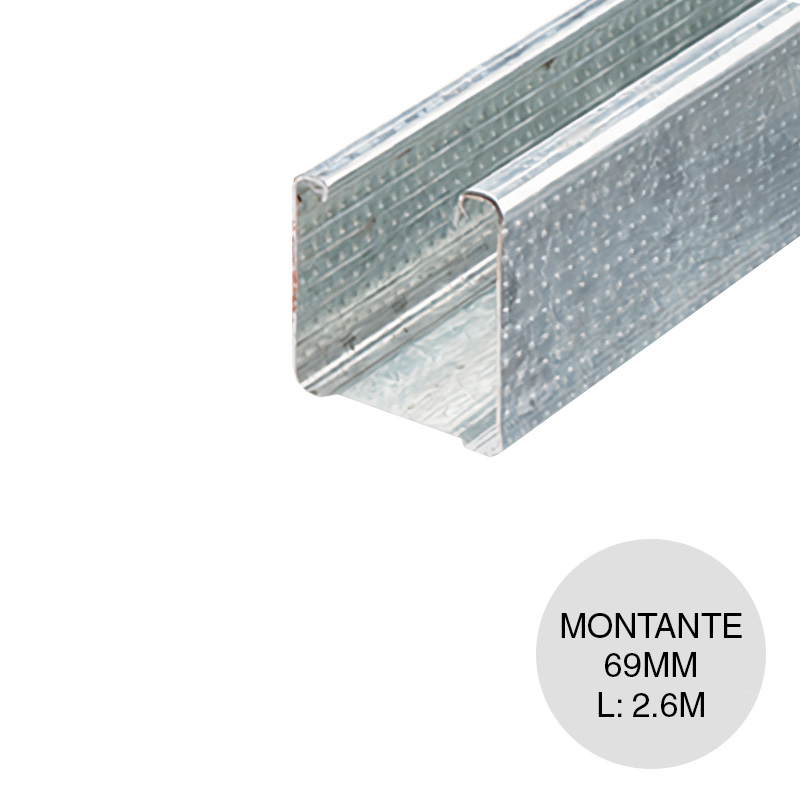 Perfil Drywall montante interior acero galvanizado 69mm x 2.6m