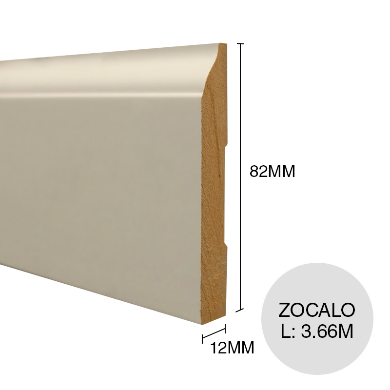 Zocalo MDF BA0020 prepintado blanco laqueado 12mm x 82mm x 3.66m