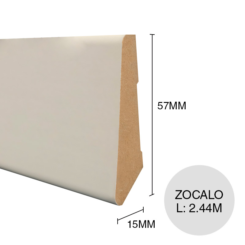 Zocalo MDF BA0320 prepintado blanco laqueado 15mm x 57mm x 2.44m