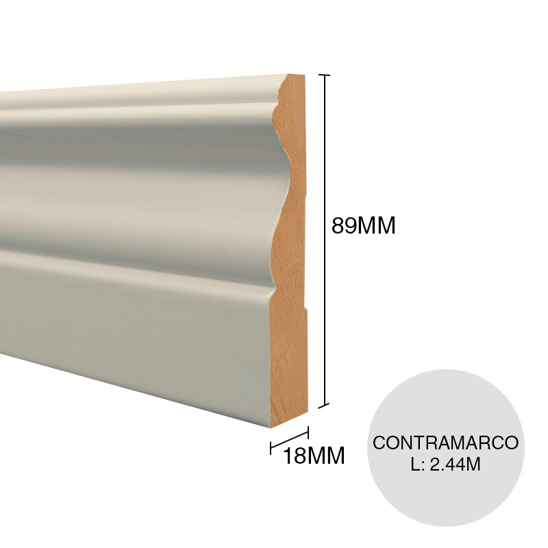 Zocalo contramarco MDF CA9832 prepintado blanco laqueado 18mm x 89mm x 2.44m