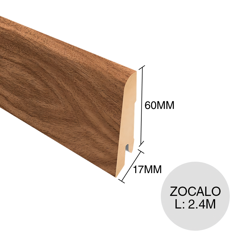 Zocalo piso flotante MDF L137 prepintado nogal mansonia 17mm x 60mm x 2.4m