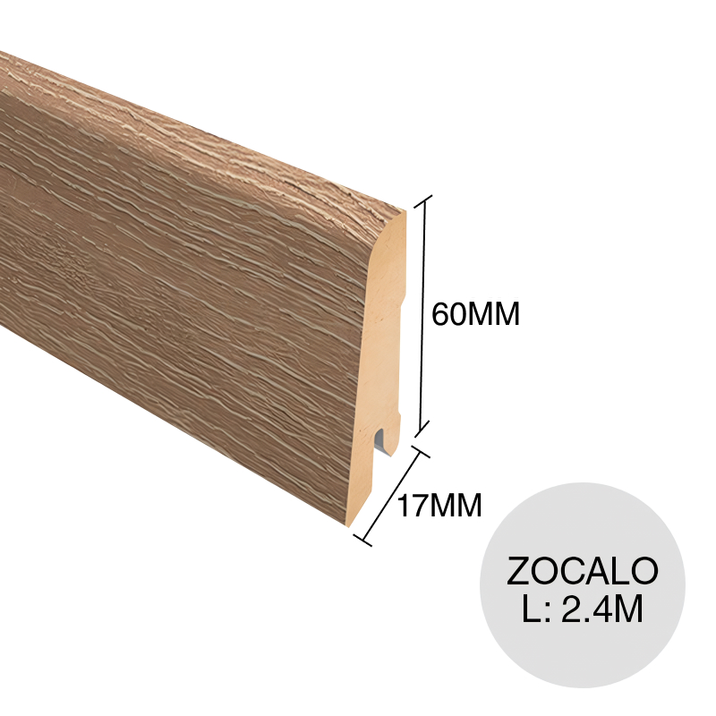 Zocalo piso flotante MDF L360 prepintado roble amiens claro 17mm x 60mm x 2.4m