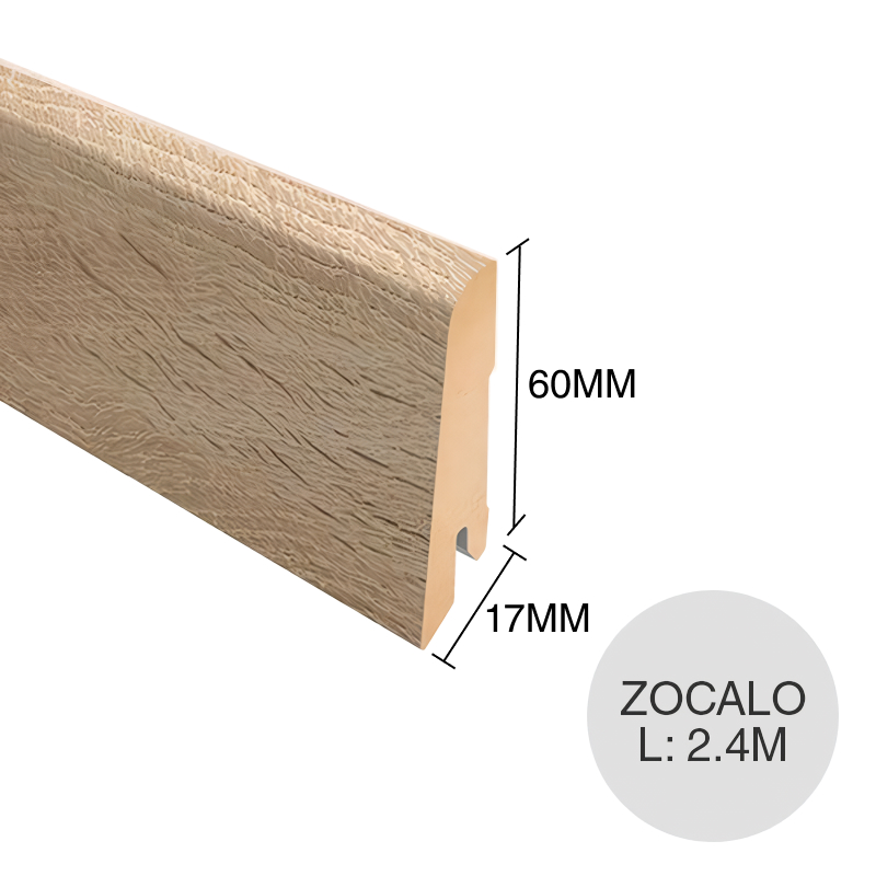 Zocalo piso flotante MDF L385 prepintado roble bardolino 17mm x 60mm x 2.4m
