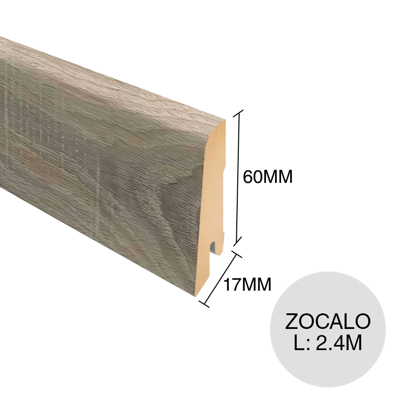 Zocalo piso flotante MDF L386 prepintado roble bardolino gris 17mm x 60mm x 2.4m