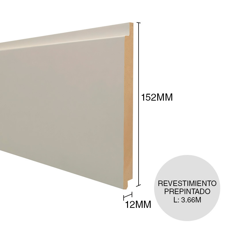 Revestimiento MDF OT0105 prepintado blanco laqueado 12mm x 152mm x 3.66m