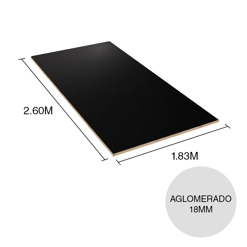 Tablero melamina aglomerado ST9 negro 18mm x 1.83m x 2.60m