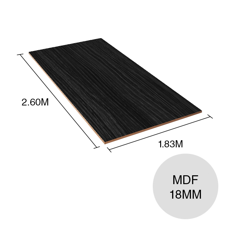 Tablero melamina MDF ST19 negro amaderado 18mm x 1.83m x 2.60m
