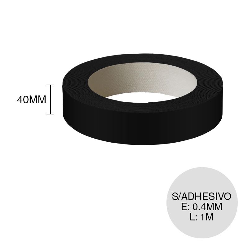 Canto ABS sin adhesivo U999 ST9 negro 0.4mm x 40mm x 1m