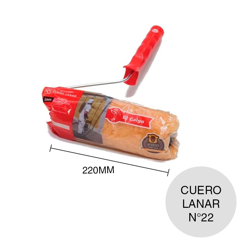 Rodillo Nº22 lana natural Cuero Lanar profesional tubo 50mm x 220mm