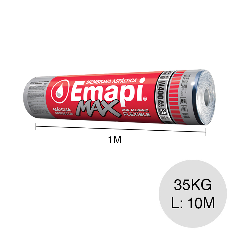 Membrana asfaltica W400 AL Max flexible aluminio no transitable expuesta 35kg x 4mm x 10m rollo x 10m²