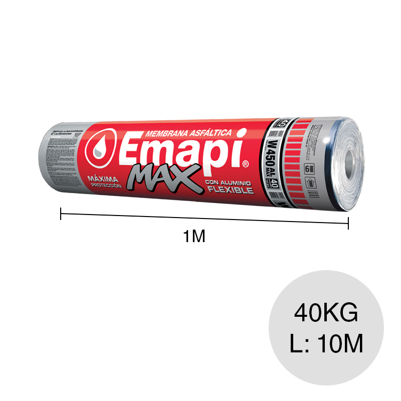 Membrana asfaltica W450 AL Max flexible aluminio no transitable expuesta 40kg x 4mm x 10m rollo x 10m²