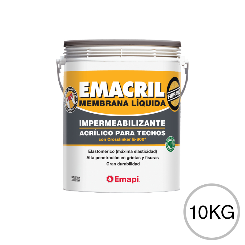 Membrana liquida impermeabilizante acrilico Emacril techos fibrado transito ocasional blanco balde x 10kg