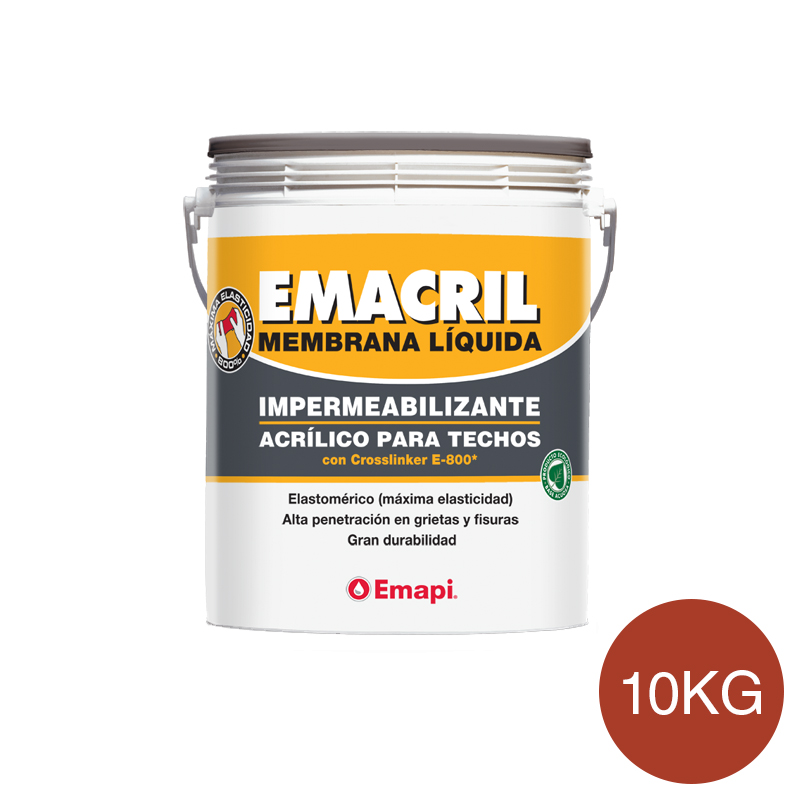 Membrana liquida impermeabilizante acrilico Emacril techos exterior rojo teja satinado balde x 10kg