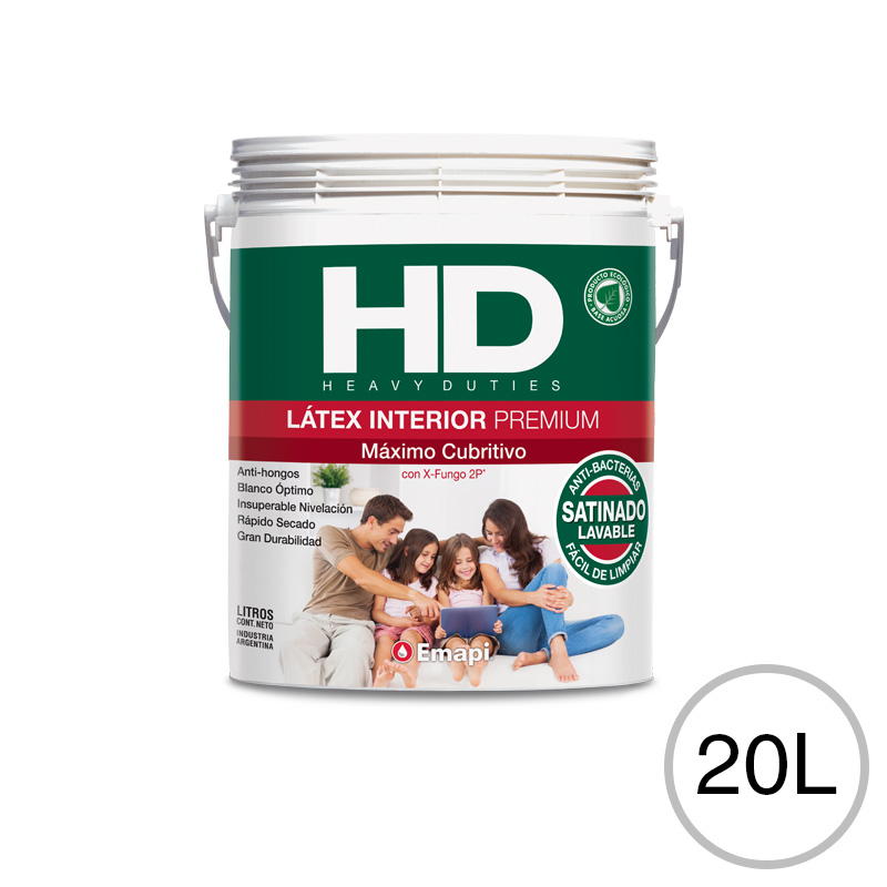 Pintura latex acrilico Heavy Duties interior antihongo blanco satinado balde x 20l