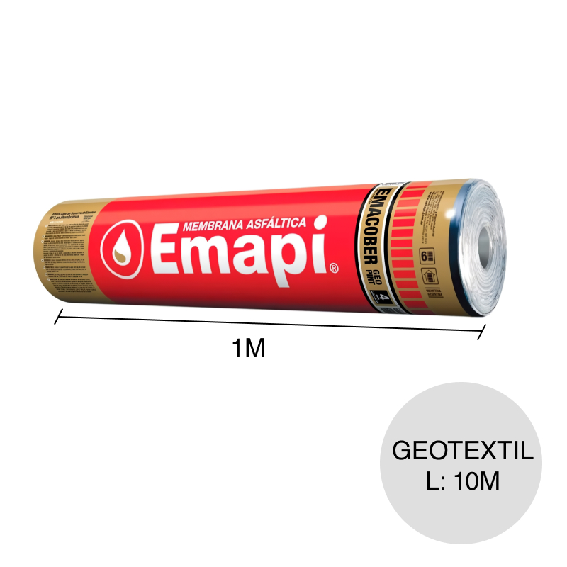 Membrana asfaltica geotextil Emacober Geo Pint expuesta transitable 4mm x 1m x 10m rollo x 10m²