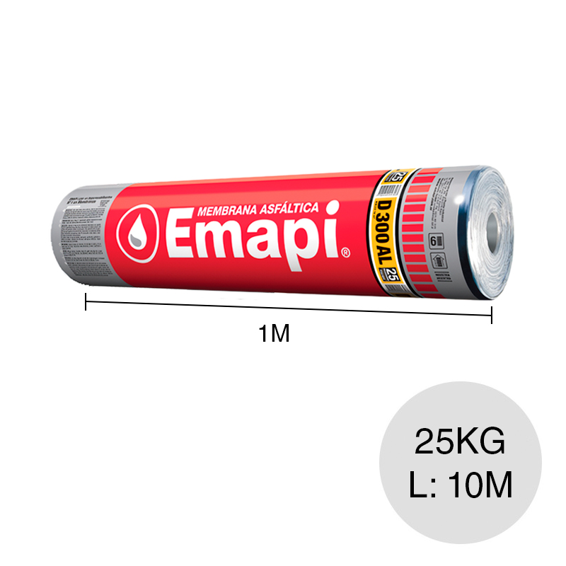 Membrana asfaltica D300 Al aluminio no transitable expuesta 25kg x 1m x 10m rollo x 10m²