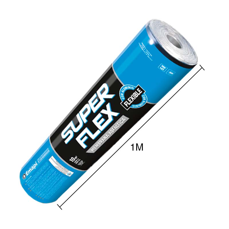 Membrana asfaltica Superflex aluminio flexible no transitable expuesta 35kg x 1m x 10m rollo x 10m²