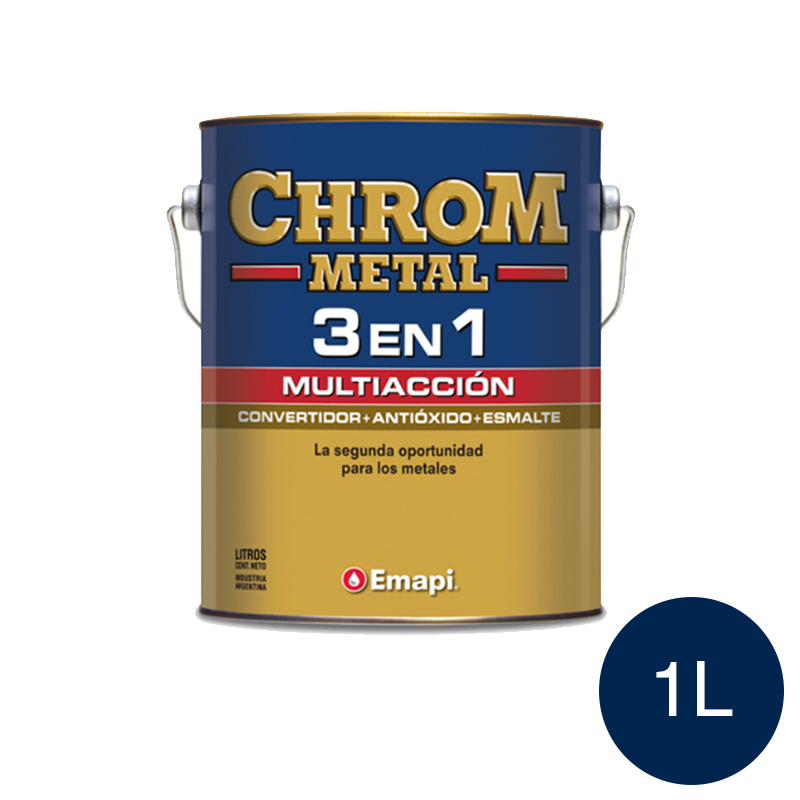 Esmalte sintetico convertidor antioxido exterior interior Chrom Metal 3 en 1 azul marino brillante lata x 1l