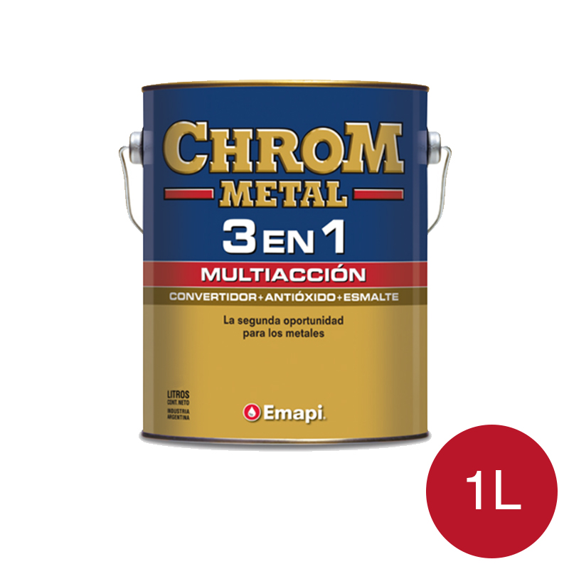 Esmalte sintetico convertidor antioxido exterior interior Chrom Metal 3 en 1 bermellon brillante lata x 1l