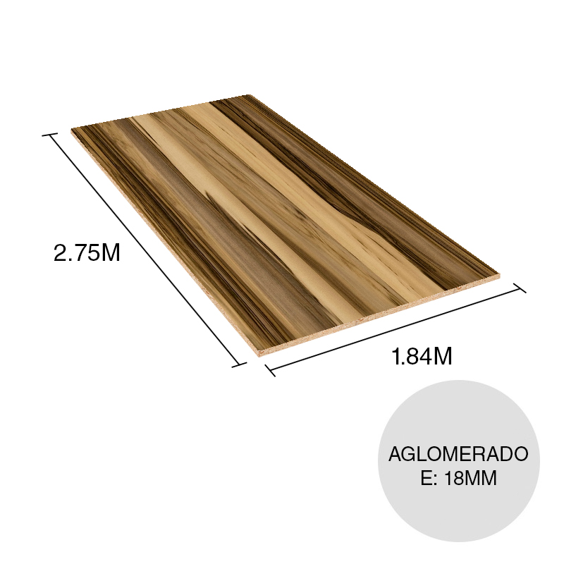 Tablero melamina aglomerado guayubira americana 18mm x 1.84m x 2.75m